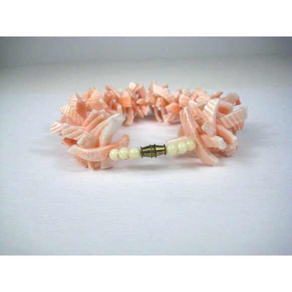 Pink Shell Bracelet Vintage Chunky Beaded Summer Ocean Sea Beach Bangle - Picture 4 of 9